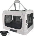 Extra Large Cat Carrier Soft Sided, Portable Small Dog Carrier for 2 Cats, 24"x16.5"x16" Car Travel Folding Comfortable Design with Bowl, Grey