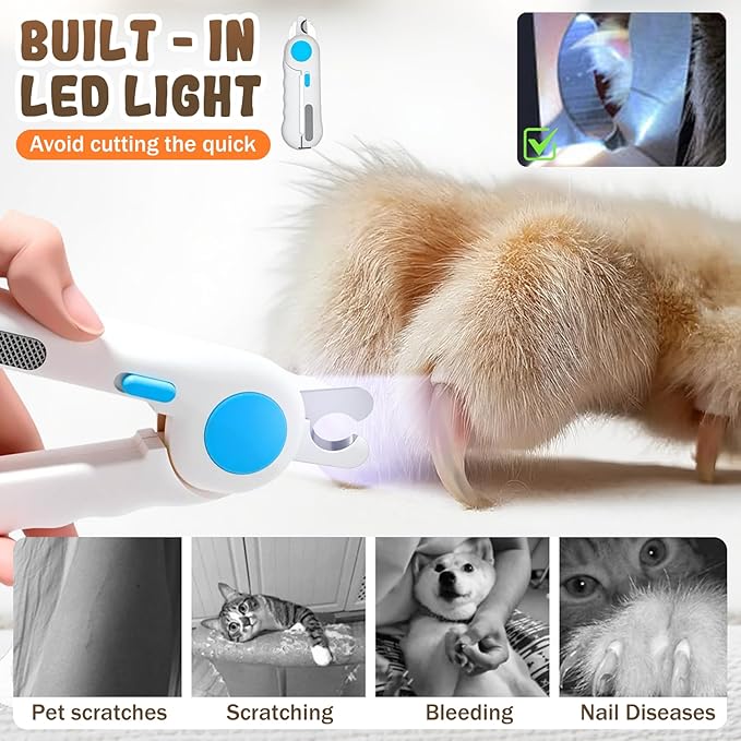 Pets Nail Clippers with Light, Cat Dog Nail Clippers with Built-in Nail File, Sharp Blades, Portable Cat Nail Clipper, Cats Claw Trimmer, Adjustable Claw Clippe for Cats (Style A)