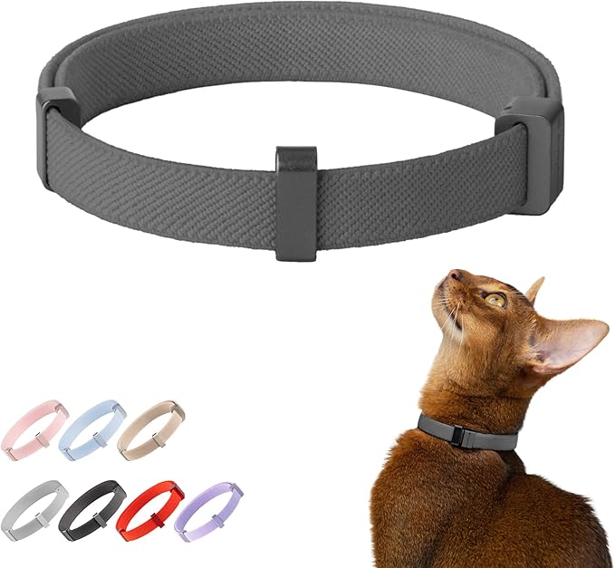 Safety Cat Collar Pro - U.S. IDA Gold Awarding Design, Elastic Quick Release Cat Collar with Buckle Non Breakaway - Lightweight for Kitten All Small Large Cats (Space Gray, S 5.9-11.8")
