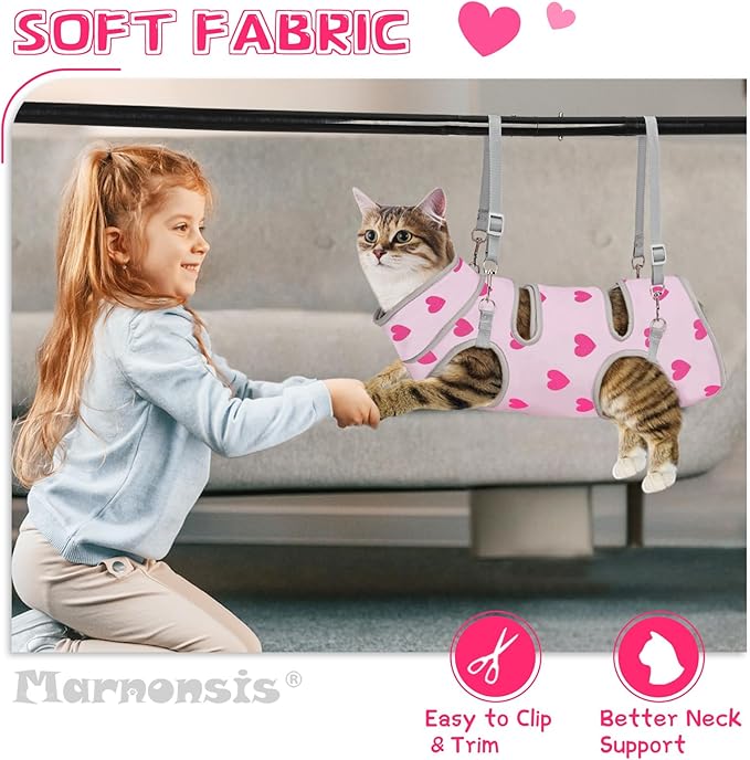Cat Grooming Hammock, Self-Adherent Wrap for Cutting Nails, Anti-Escape Calming Grooming Bag for Medicine, Nail Clipping, Teeth Brushing, Ear Cleaning