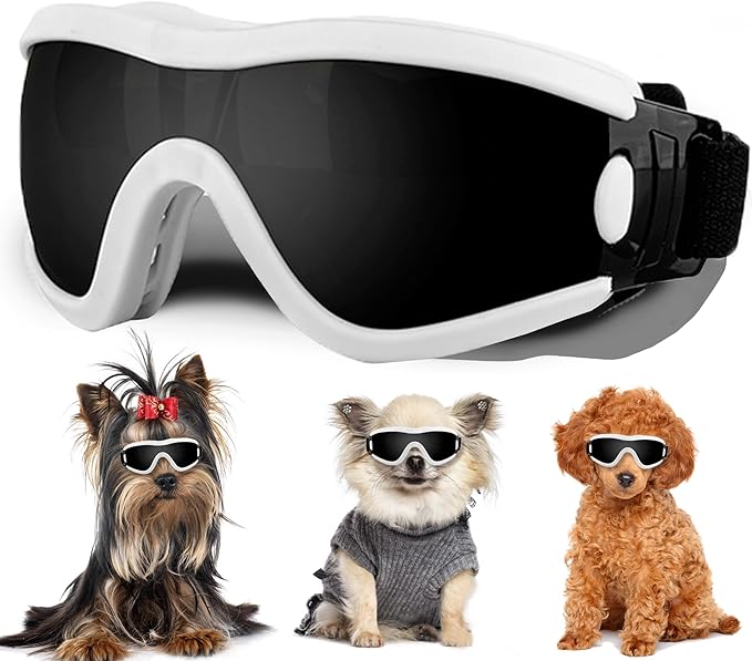 Small Dog Sunglasses with Adjustable Strap UV Protection, Winproof Puppy Sunglasses, Suitable for Dogs Eyes Protection，Soft Dog Goggles