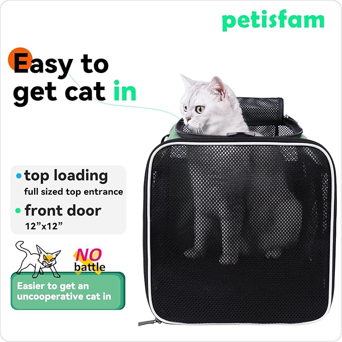 petisfam Easy Load Pet Carrier for Large, Medium Cats, 2 Cats and Small Dogs with Comfy Bed. Easy to Get Cat in, Escape Proof, Easy Storage, Washable, Safe and Comfortable for Vet Visit and Car Ride