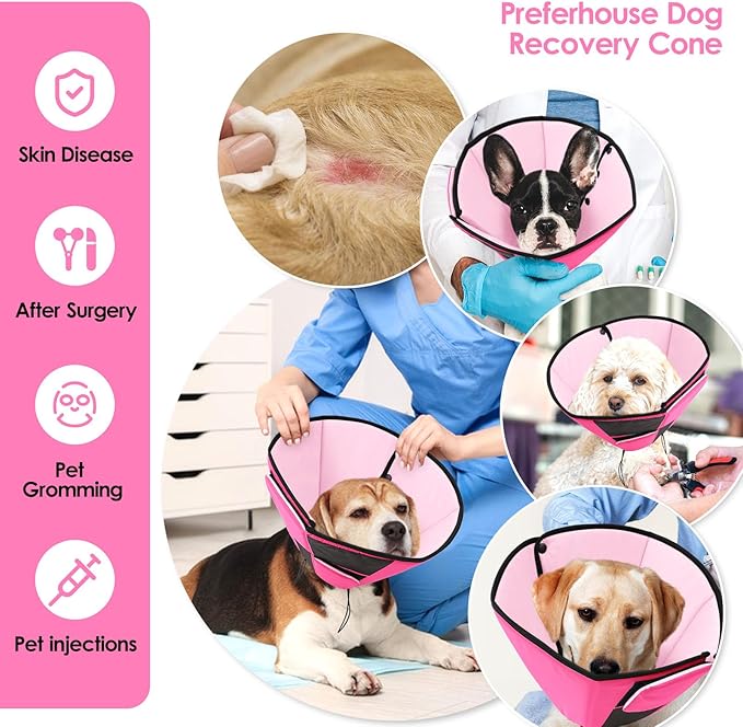Soft Dog Cone for Large Dogs, Cone for Dogs to Stop Licking, Breathable Pet Surgery Collar Cone for Extra-Large Pets, Pink XL