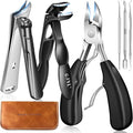 Toenail Clippers for Seniors Ingrown Thick Toenails, 2025 Angled Head Toe Nail Clippers with Catcher, Heavy Duty 45° Slanted Toenail Clippers, 37mm Wide Opening Nail Cutter with Long Handle, 6PCS
