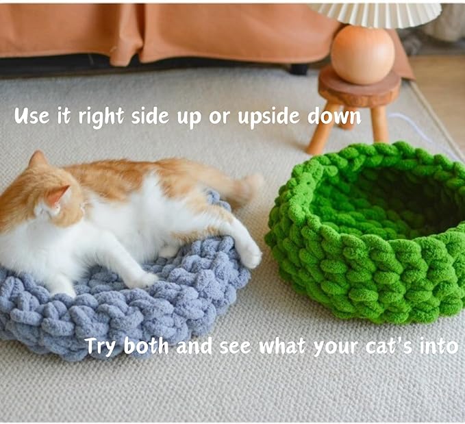 Cat Nest Bed – Premium Handwoven Washable Extra Soft Round Cave House for Indoor Kitten & Kitty, Small & Large (Cloud White,Large)