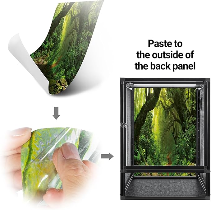 REPTI ZOO 18" x 18" x 24" Front Opening Chameleon Cage with 3-Sided Metal Mesh, 34 Gallon Screen Vertical Terrarium with Background Sticker, Tall Enclosure for Chameleon, Tree Frog, Arboreal Reptiles