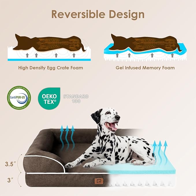 EHEYCIGA Orthopedic Dog Bed for Medium Dogs, Waterproof Memory Foam Medium Dog Beds with Sides, Non-Slip Bottom and Egg-Crate Foam Pet Couch Bed with Washable Removable Cover, Brown
