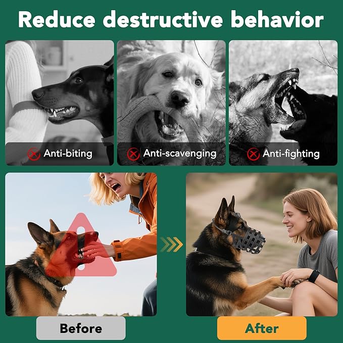 Mayerzon Dog Muzzle for Medium Large Dogs, Humane Basket Muzzle, Soft & Lightweight & Adjustable | Anti Biting Chewing Eating, Suits Training Walks Grooming Vet Visits, Drink & Pant Easily (Black, M)