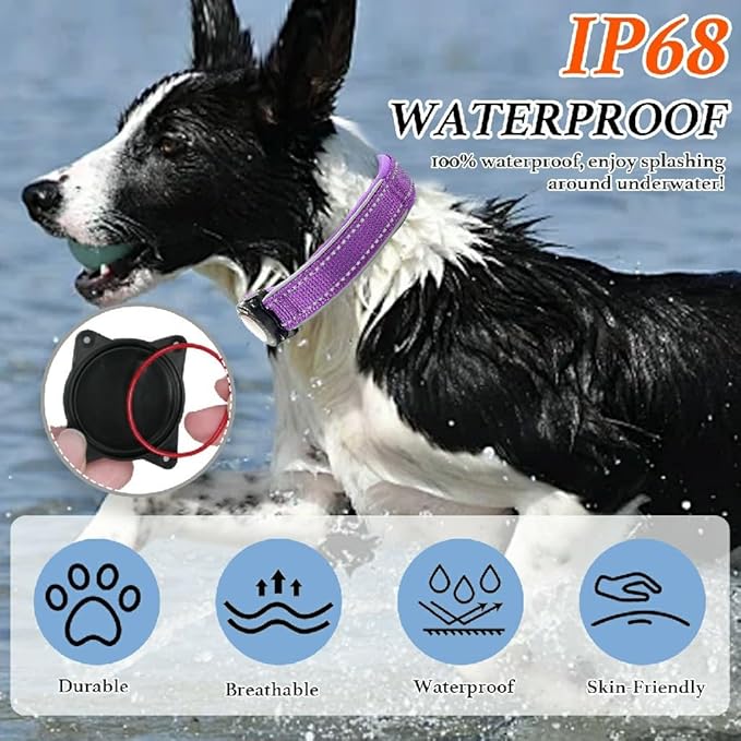 Upgraded AirTag Dog Collar, IP68 Waterproof Dog Collar with Apple Air Tag Holder, Reflective Adjustable Heavy Duty Dog Collars with Soft Padded for Small, Medium and Large Dogs,Purple, XL