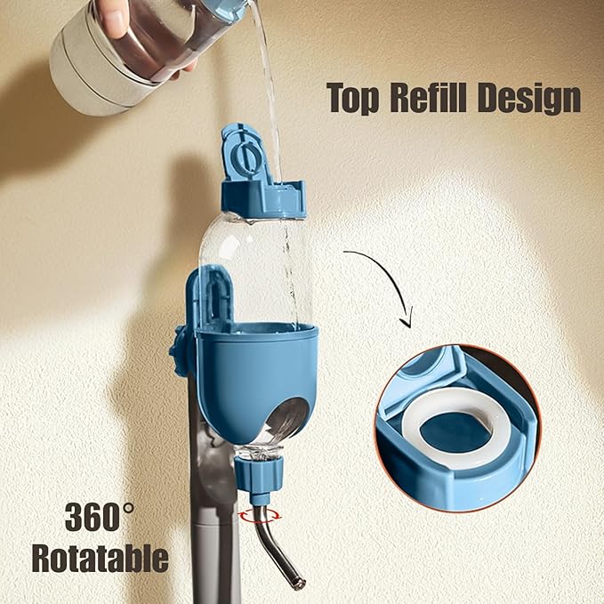 Pet Water Bottle for Cage Crate 26oz Non-Drip Water Dispenser for Small Animal Rabbit Bunny Guinea Pig Chinchilla Ferret Squirrel Hedgehog (Blue, 26oz)