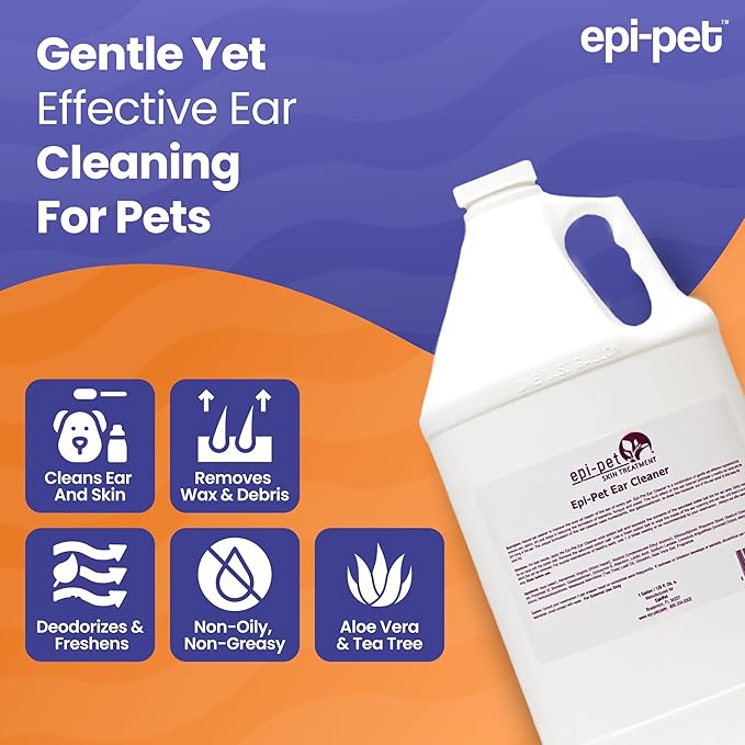 Dog & Cat Ear Cleaner Solution with Aloe Vera & Tea Tree Oil – Removes Itchy Ear Wax, Debris, Odor – Ears Wash, Drops & Flush for Pets, Dog Ears Cleaning, Cat Cleaner, 16 oz- 4 Gallons