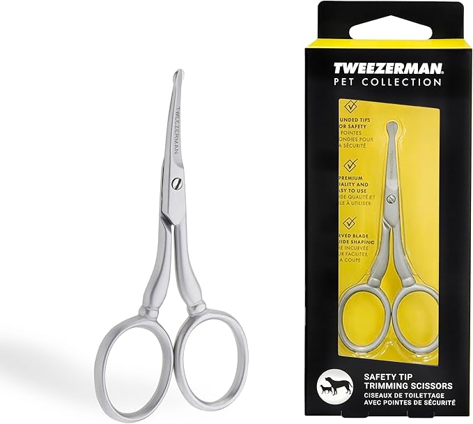 Tweezerman Pet Grooming Scissors, Stainless Steel Rounded Tip Trimming Shears for Dogs and Cats