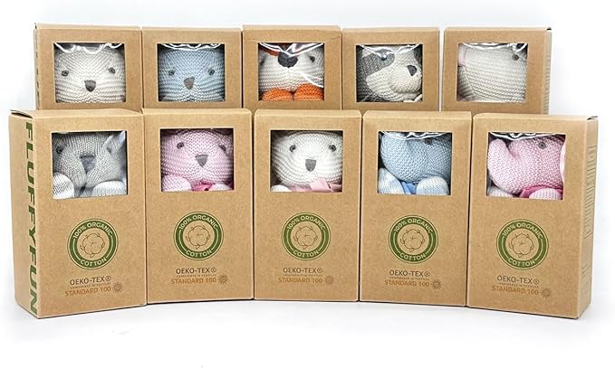 100% Organic Cotton Baby Teddy Bears Bulk for Baby Shower 6.5" (3pcs/Set)