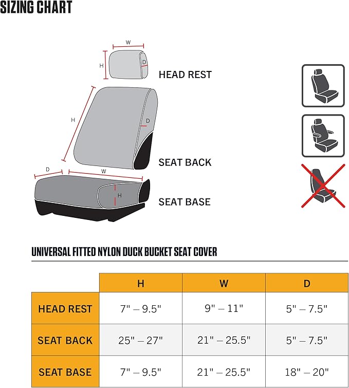 Carhartt Universal Nylon Duck Canvas Fitted Bucket Seat Cover, Durable Seat Protection with Rain Defender, Single, Carhartt Brown