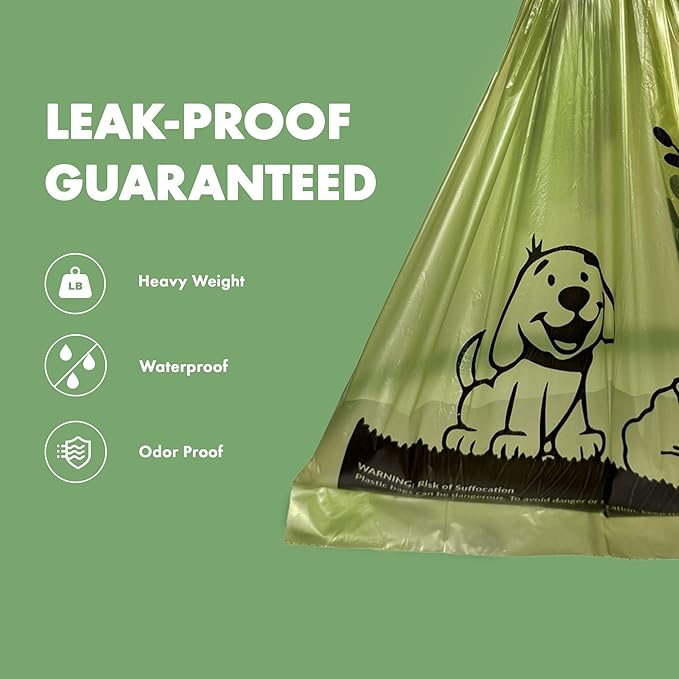 GORILLA SUPPLY Dog Poop Waste Bags with Dispenser and Leash Tie, 9" x 13", Green, 1000 Count