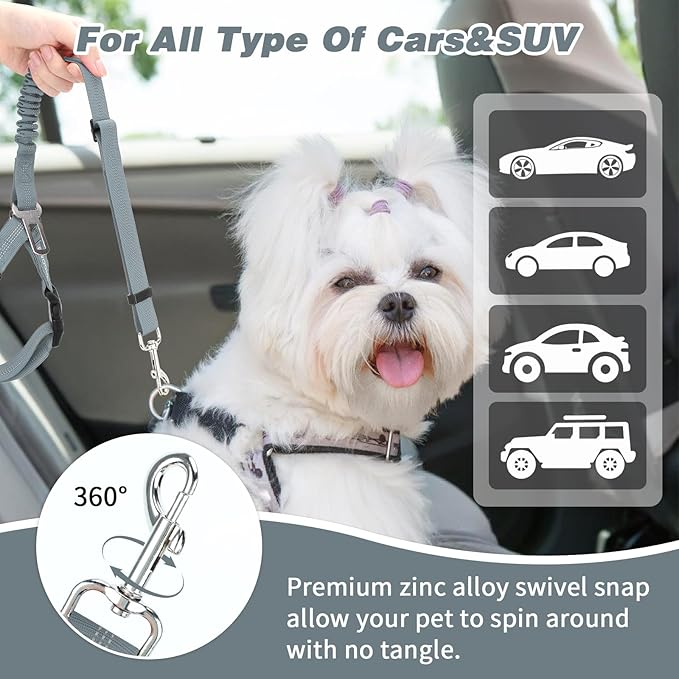 BWOGUE Pet Dog Cat Seat Belt Reflective Car Dog Headrest Restraint Leash Elastic Buffer Bungee Adjustable Tangle-Free Safety Leads Vehicle Seatbelt Harness for Small, Medium and Large Dogs (1 Pack)