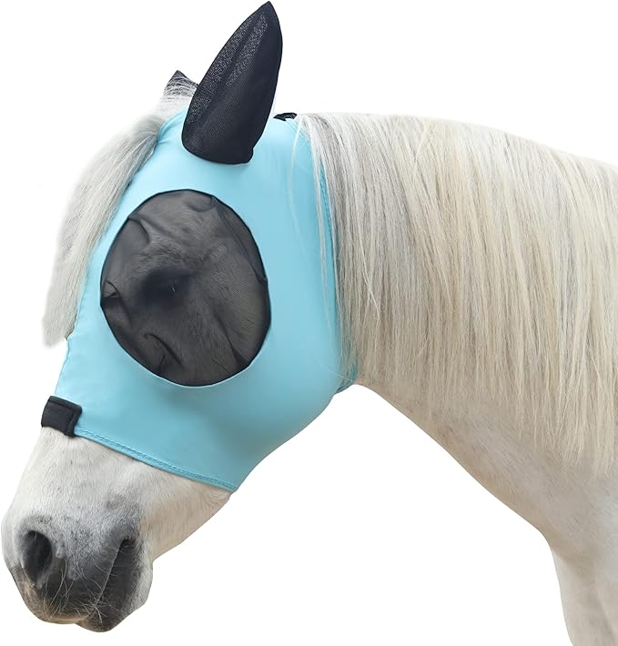 Horse Mesh Fly Mask with Ears, Soft Lycra Mesh Mask Anti-UV with Ears Pacific Blue, Pony