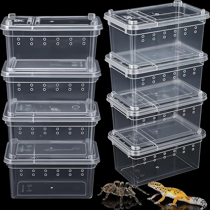 Irenare 8 Pcs Reptile Breeding Breeding Box Plastic Spider Terrarium Tarantula Feeding Box for Bearded Dragon Lizard Spider Gecko Scorpion(Vent Holes,4.33 x 2.76 x 2.95 Inch)
