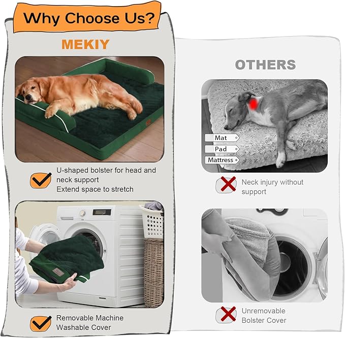 Orthopedic Large Dog Bed Washable, Orthopedic Emerald Dog Beds with Egg Foam Support, Removable, Machine Washable Plush Cover and Non-Slip Bottom for Extra Large Dogs