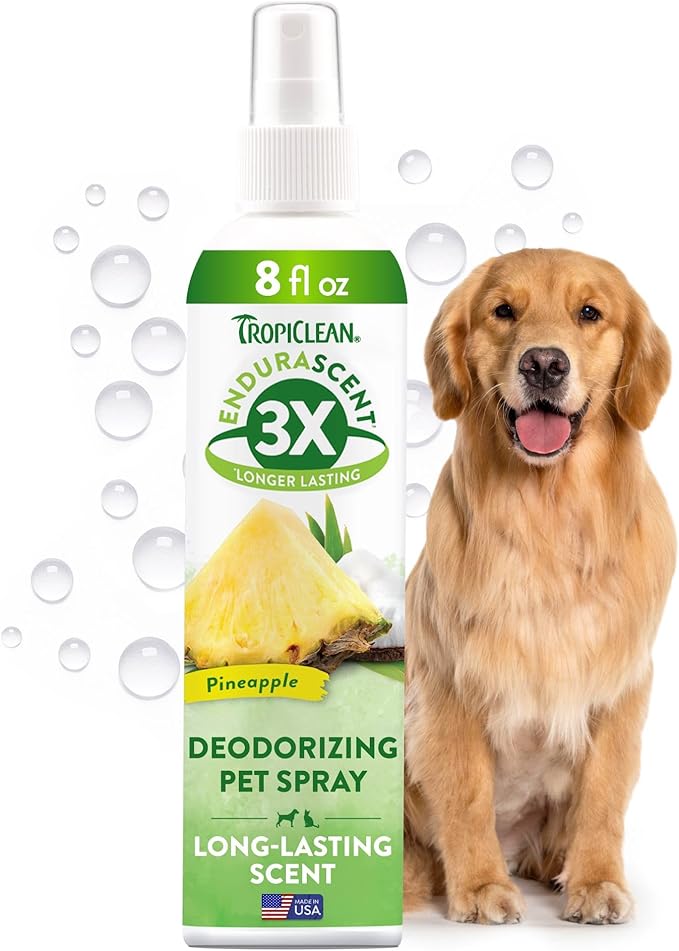 TropiClean Dog Perfume, Long Lasting Pineapple Cologne, Deodorizing Spray for Smelly Dogs, After Bath Detangling Spray, Safe for Cats, 8oz.