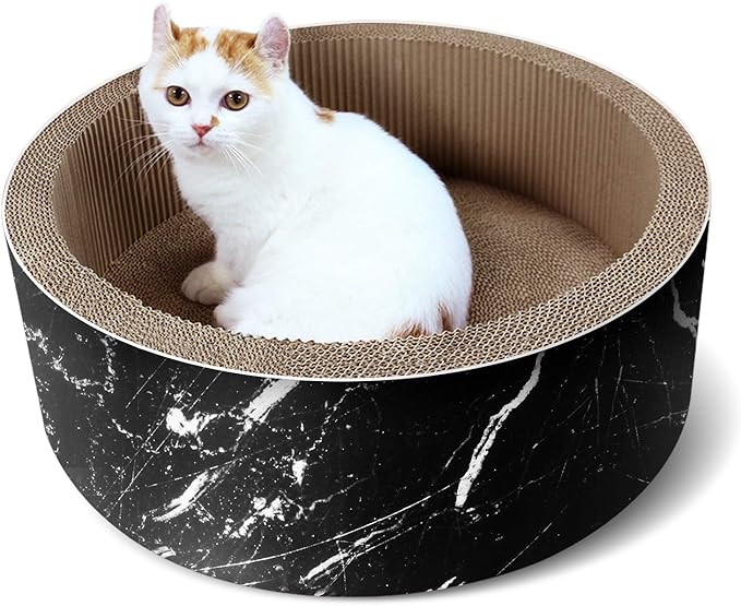 Cat Scratcher Post & Board, Round Cat Scratching Lounge Bed, Durable Pad Prevents Furniture Damage, 17.32'' x 17.32''x 6.11'', Black