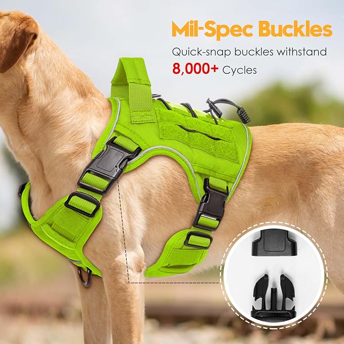 Heavy-Duty Tactical Dog Harness for Large Dogs, No Pull Adjustable Reflective Pet Vest with Molle System, K9 Military-Grade Control for Service Training, Outdoor & 10+ Breeds, Wild Lime, Medium