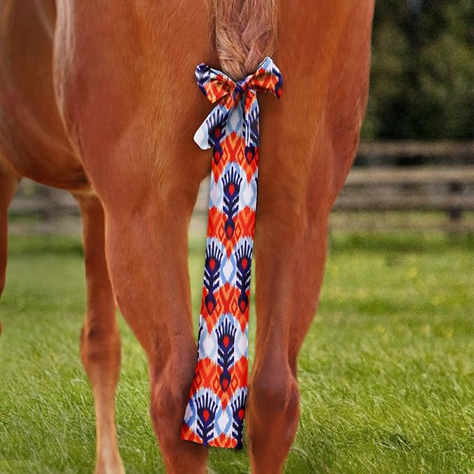 Harrison Howard Stretchy Tail Bag Breathable Horse Tail Guard Slip on Design Protect Horse Tail 2 Strand Closure Straps Keep Tail Clean & Protected 22" L Length Makes Grooming Easy-Tribal Abstract