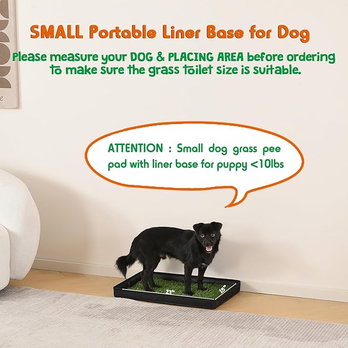 Dog Grass Pad with Foldable Dog Litter Box, Small Liner Base (23”×15”) for Balcony, 2 Artficial Grass Pee Pads for Dogs, Pee Pad Holder, Potty Training