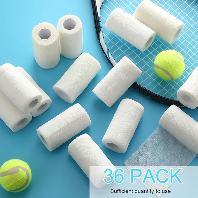 Treela 36 Pcs Self Adherent Bandage 4" X 5 Yard Wrap Breathable Cohesive Bandage Elastic Adhesive Tape for Stretch Athletic Sports Wrist Ankle(White)