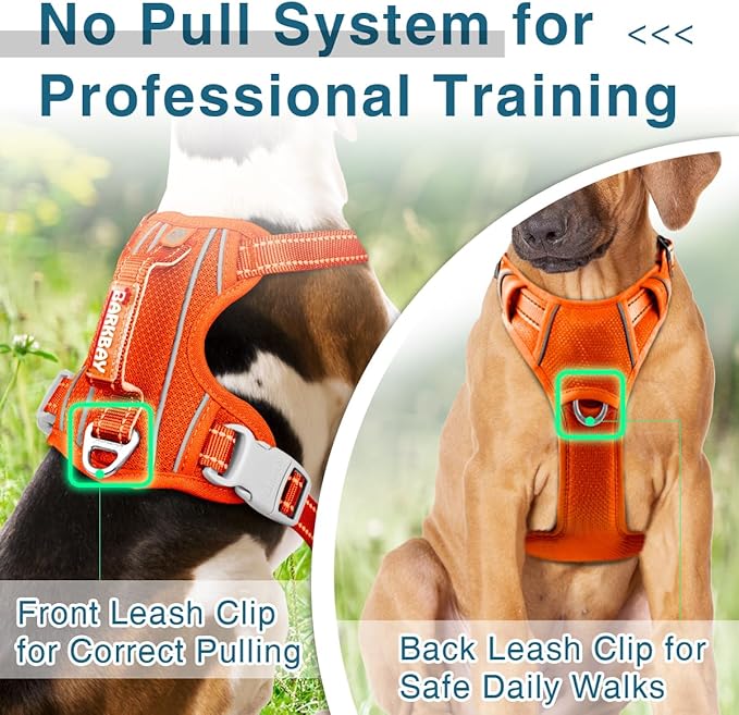 BARKBAY Dog Harness No Pull with ID Tag Pocket - Heavy Duty, Reflective, Easy Control for Large Dogs(Orange,S)
