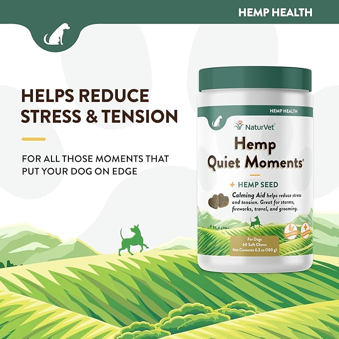 NaturVet Quiet Moments Plus Hemp Calming Aid Soft Chews for Dogs, Count of 60, 60 CT
