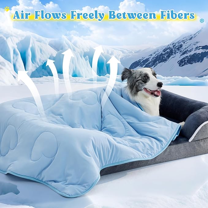 Cooling Blanket for Dogs, Lightweight & Durable Dog Cooling Mat, Q-MAX>0.45 Soft Breathable Pets Comforter for Couch, Bed & Car Essential - Light Blue 40x50 Inches