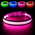 Flashseen LED Dog Collar, USB Rechargeable Light Up Dog Collar Lights, Adjustable Comfortable Soft Mesh Safety Pet Collar for Small, Medium, Large Dogs (Large, Candy Pink)