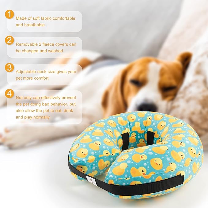 CuteBone Inflatable Dog Cone with Removable Soft Fleece Covers for Small/Medium/Large Dogs and Cats Neck Donut Collar After Surgery GWB04L