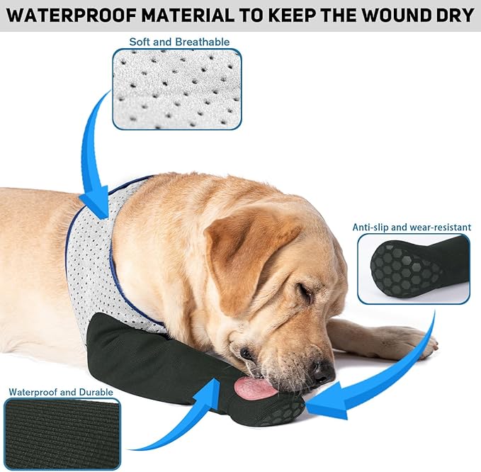 COODEO Dog Socks to Prevent Licking Paws, Healing Boots & Paw Protectors with Non-Slip Bottoms for Wound Protection, Waterproof Sleeve Shoes for Licking（Grey，M_Left