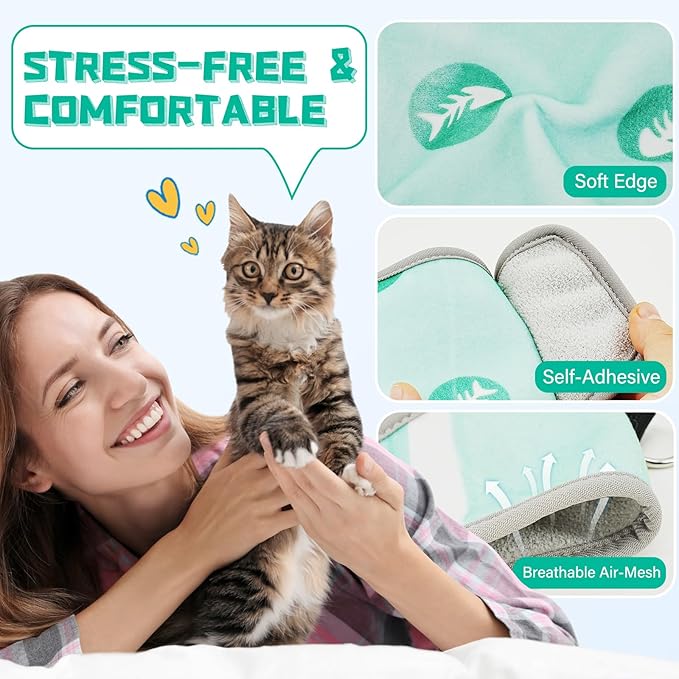 Supet Cat Grooming Hammock, Self-Adherent Cat Wrap for Cutting Nails, Anti-Escape Calming Wrap for Medicine, Nail Clipping, Teeth Brushing, Ear Cleaning