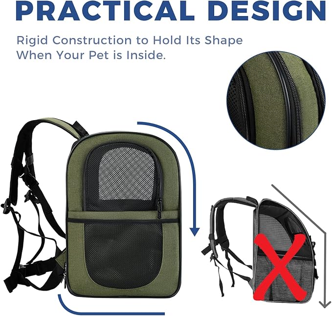 Apollo Walker Dog & Cat Carrier Backpack for 4-15lb Pets - Ventilated Safe Design with Padded Back Support, Breathable Mesh Pet Backpack for Hiking, Travel, Outdoor (Green)