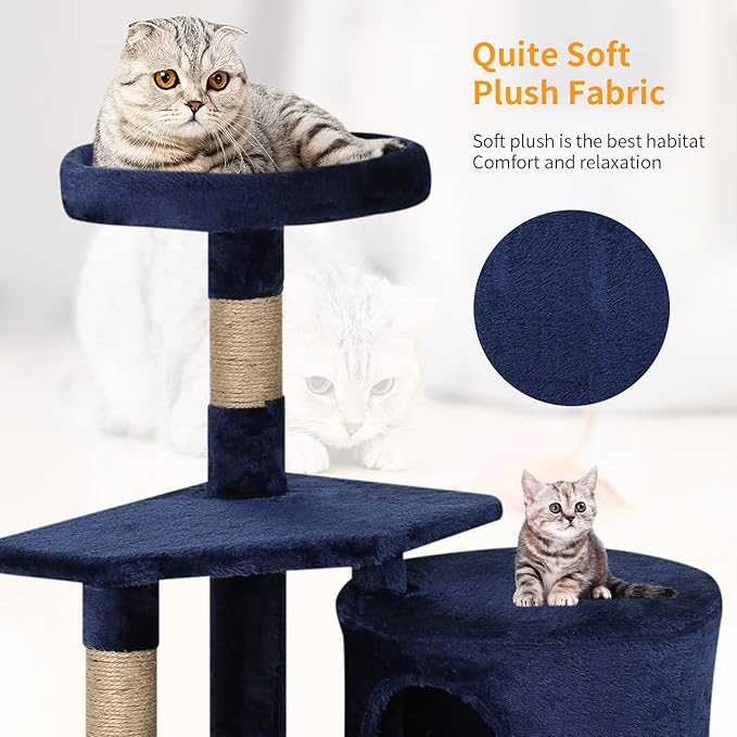 BestPet Cat Tree 36 inch Tall Scratching Toy Activity Centre Cat Tower Cat Condo Multi-Level Furniture Scratching Posts for Indoor Cats,Navy Blue
