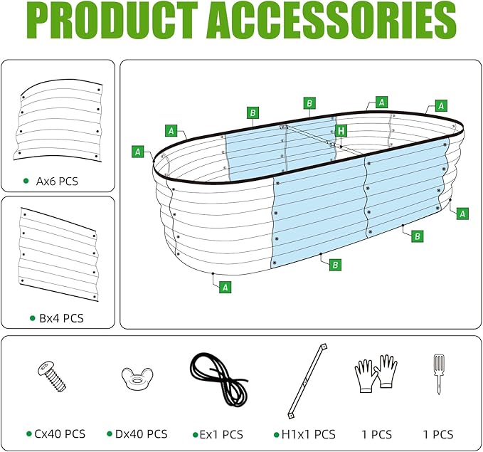 SnugNiture Galvanized Raised Garden Bed Outdoor, 2 Pcs 4x2x1ft Oval Metal Planter Box for Planting Plants Vegetables, White