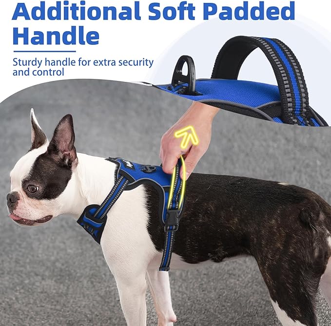 PUPTECK No Pull Dog Harness Medium Sized, Adjustable Reflective Dog Harness with Handle Easy Control, Comfortable Soft Padded Pet Vest Harness for Medium Dogs, Blue M
