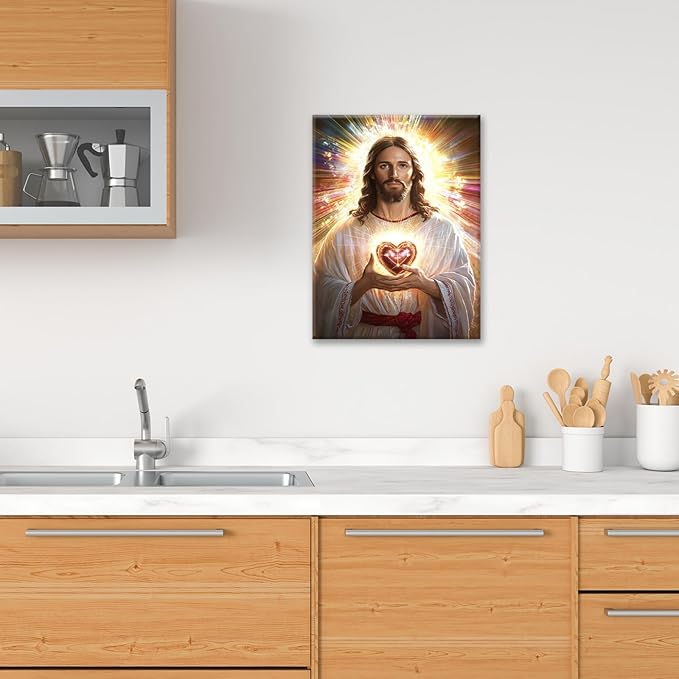 Christian Jesus Wall Art Religion Canvas Wall Decor Prints Framed Painting Jesus Pictures Gifts Artwork for Bathroom Living Dining Church 16"x20"