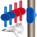 4Pcs Silicone Cat Grooming Brush Set, Multi-Functional Cat Self Groomer for Indoor Cats, Wall Mounted Face Scratchers, Grooming Strap Pad for Sofa & Chair Legs (Blue, Red)