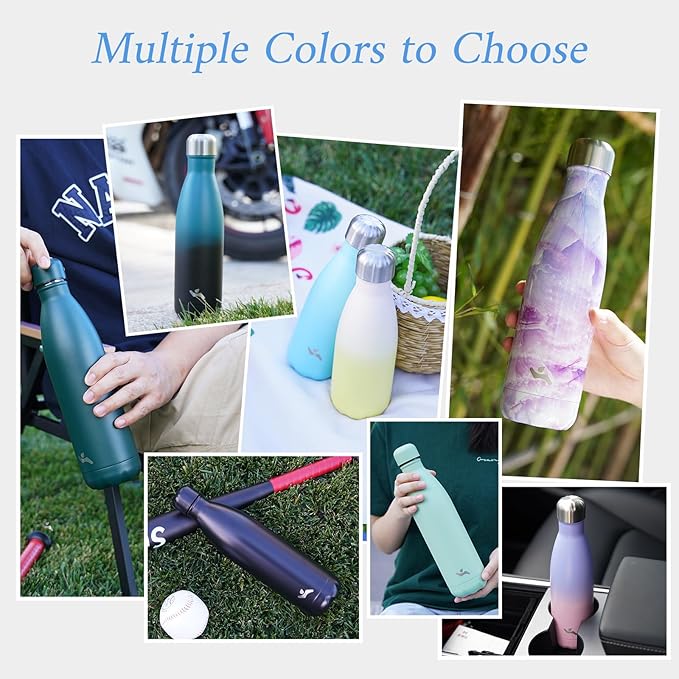 Insulated Water Bottles,25 oz Double Wall Stainless Steel Vacumm Metal Flask for Sports Travel,Marble Jade