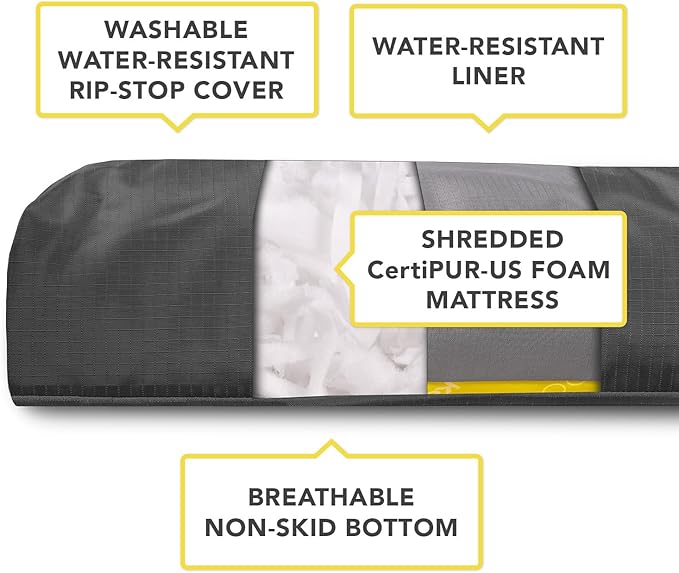 K9 Ballistics Tough Rectangle Pillow Medium Dog Bed - Removable Cover, Washable, Durable & Water Resistant Dog Bed Made for Small Dogs 24"x18" Obsidian Black