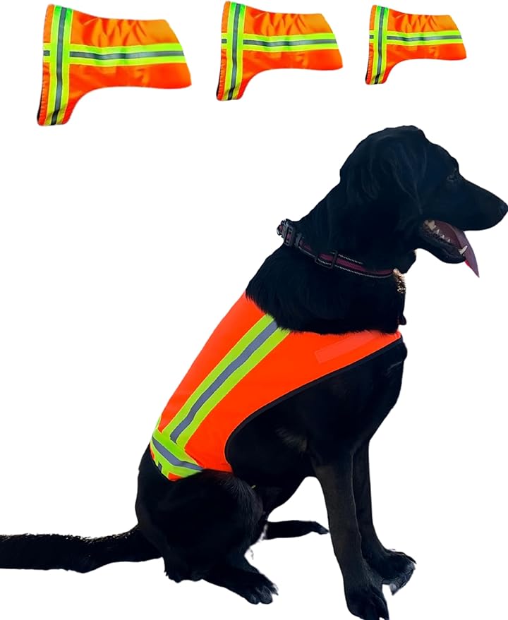 Reflective Dog Vest – Fluorescent Orange | High-Visibility, Water-Resistant Safety Jacket with Adjustable Fit for Day & Night Walks, Hiking, Hunting, and Outdoor Use (Large)