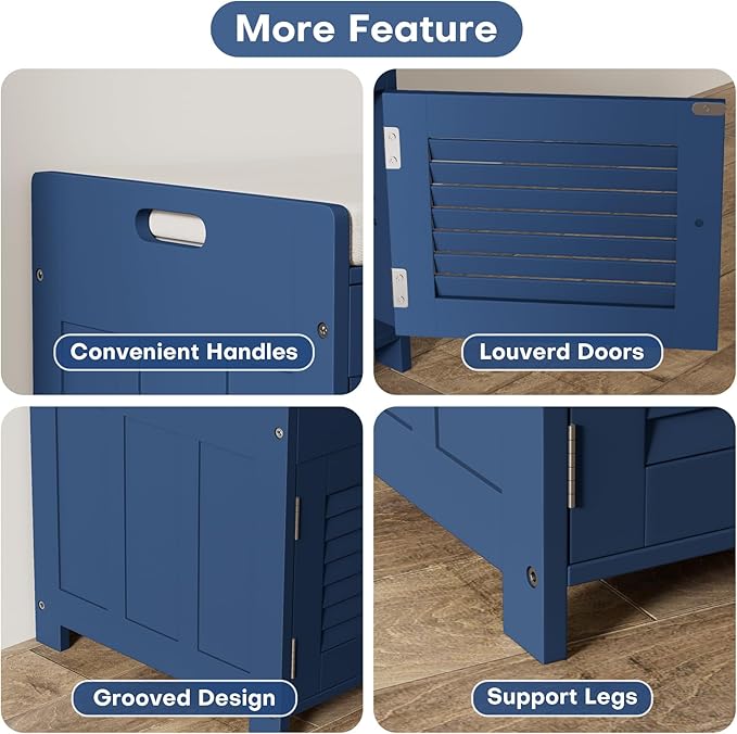 Shoe Storage Bench with Lift Top Storage, Entryway Bench with Cushioned Seat, Adjustable Shelf, 2 Tier Shoe Rack with Doors for Entryway, Bedroom, Hallway, Mudroom, Blue