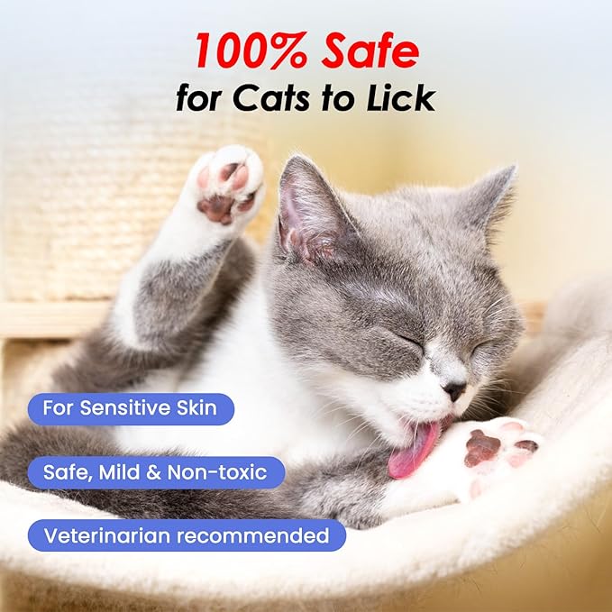 Cat Waterless Shampoo with Brush - No Rinse Formula for Quick Clean Between Baths, Hypoallergenic & Detangling, Reduce Itchy Skin Shedding & Odor Control,Vet-Recommended for Kittens/Senior Cats