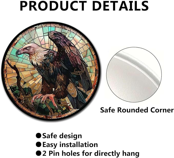 Lygond Metal Sign Tin Sign Circular Stained Glass Vulture Boho Office Decor for Pet 12×12 Inches