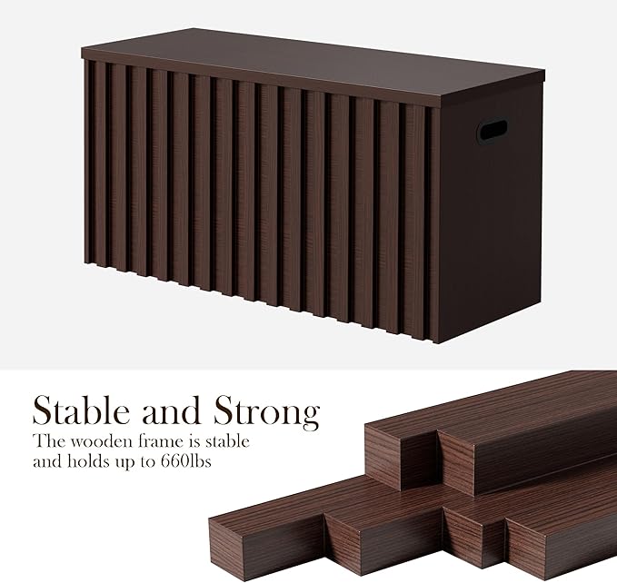 UEV Storage Bench,39.4" Wood Box, Storage Trunk with 2 Safety Hinges, Ottoman Storage Chest, Fluted Storage Bench for Bedroom, Entryway, Living Room (Walnut)