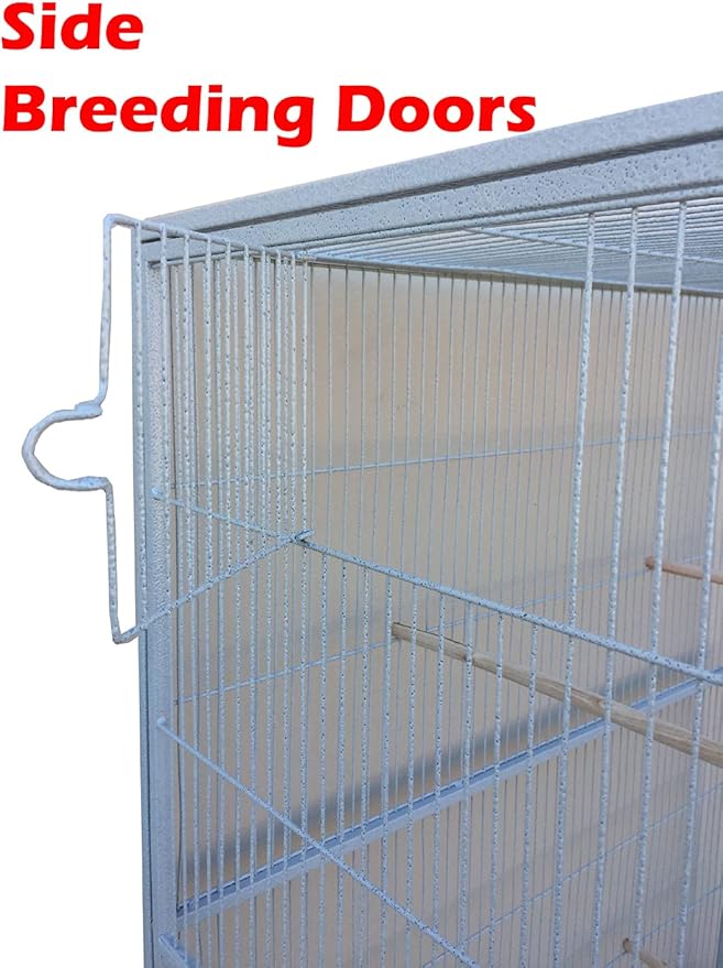 54" Large Double Birdhouse Breeder Bird Flight Cage with Center Divider Side Breeding Nest Doors Removable Rolling Stand (51" Length x 17" Depth x 54" Height, White Vein)